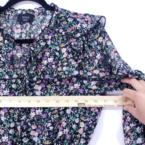 Vici Mini Dress Size S Multicolor Floral Long Sleeve Boho Festival Ruffle - Picture 5 of 16